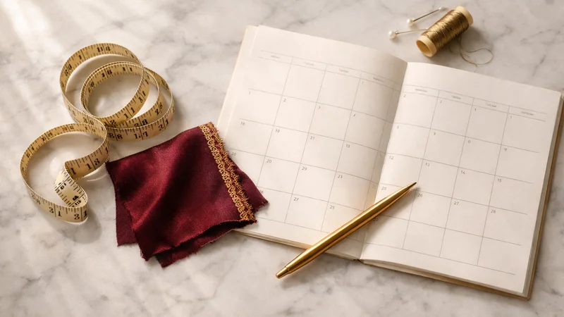 Elegant sewing essentials arrangement on marble — Akira Fashion Studio Bangalore